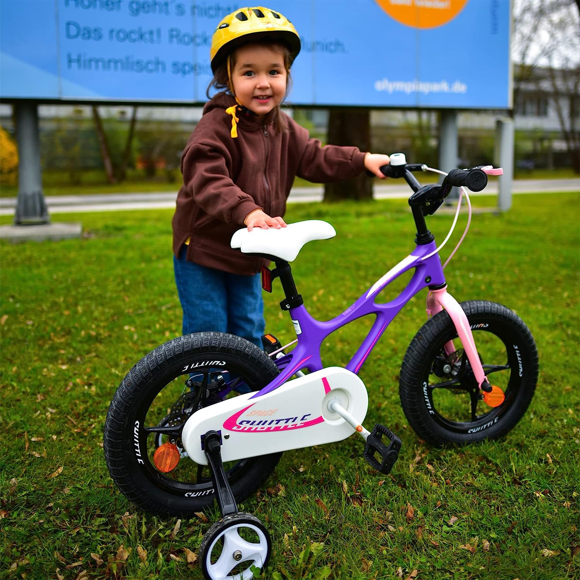 RoyalBaby Space Shuttle 14" Alloy Kids Bike w/Training Wheels, Purple (Used) - VMInnovations