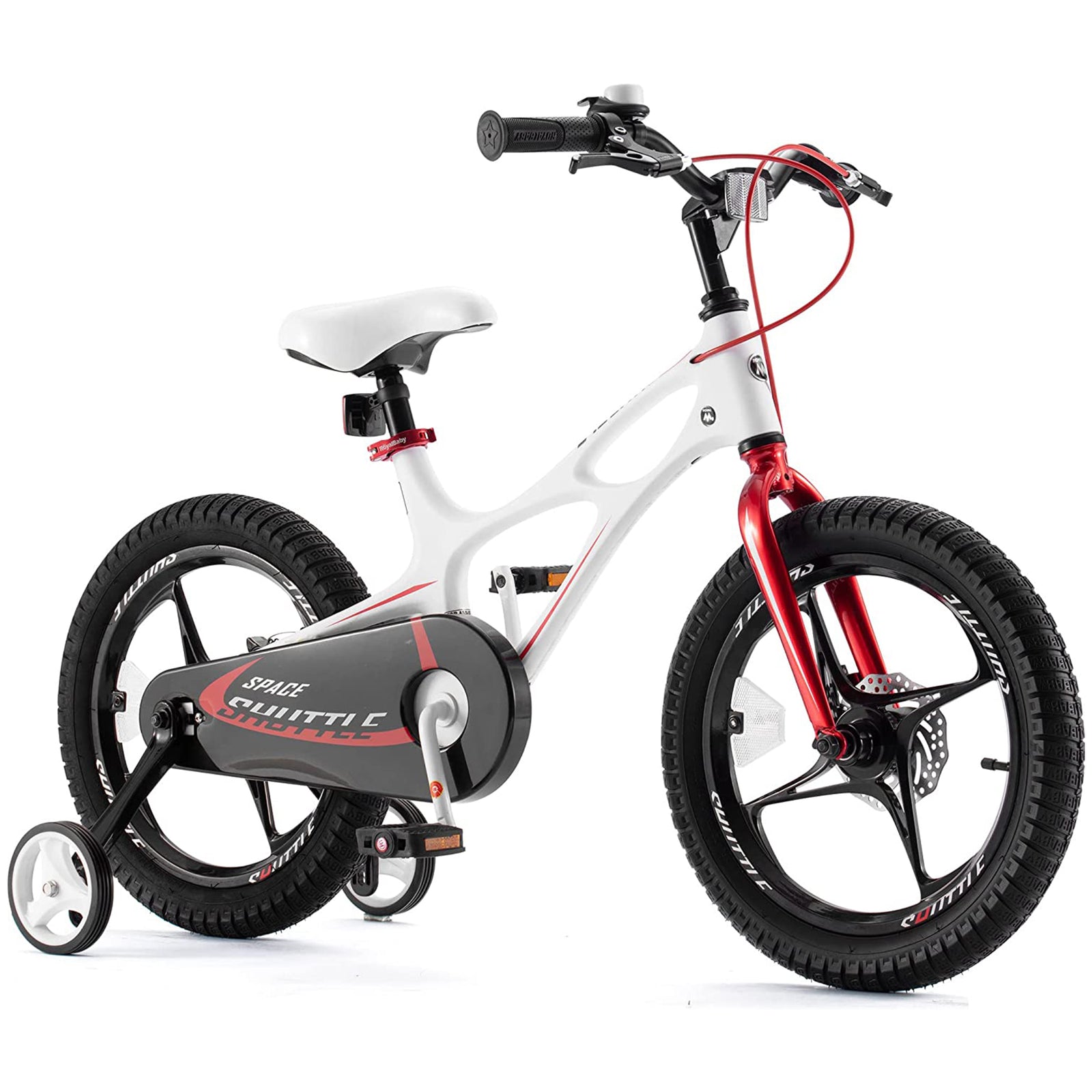 RoyalBaby Space Shuttle 14" Magnesium Alloy Kids Bike w/Training Wheels, White - VMInnovations