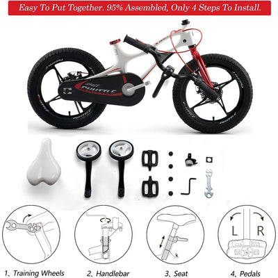 RoyalBaby 14" Magnesium Alloy Kids Bike w/Training Wheels, White (Used) - VMInnovations