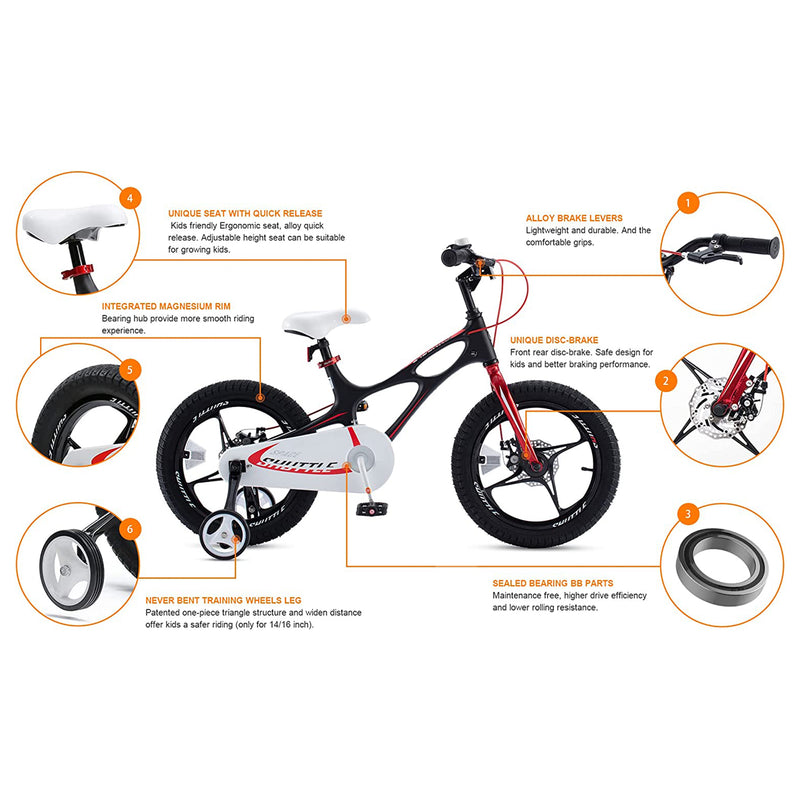 RoyalBaby Space Shuttle 16" Alloy Kids Bike w/Training Wheels, Black (Open Box)