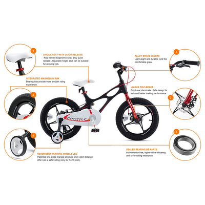 RoyalBaby Space Shuttle 16" Mag. Alloy Kids Bike w/Training Wheels, Black (Used) - VMInnovations