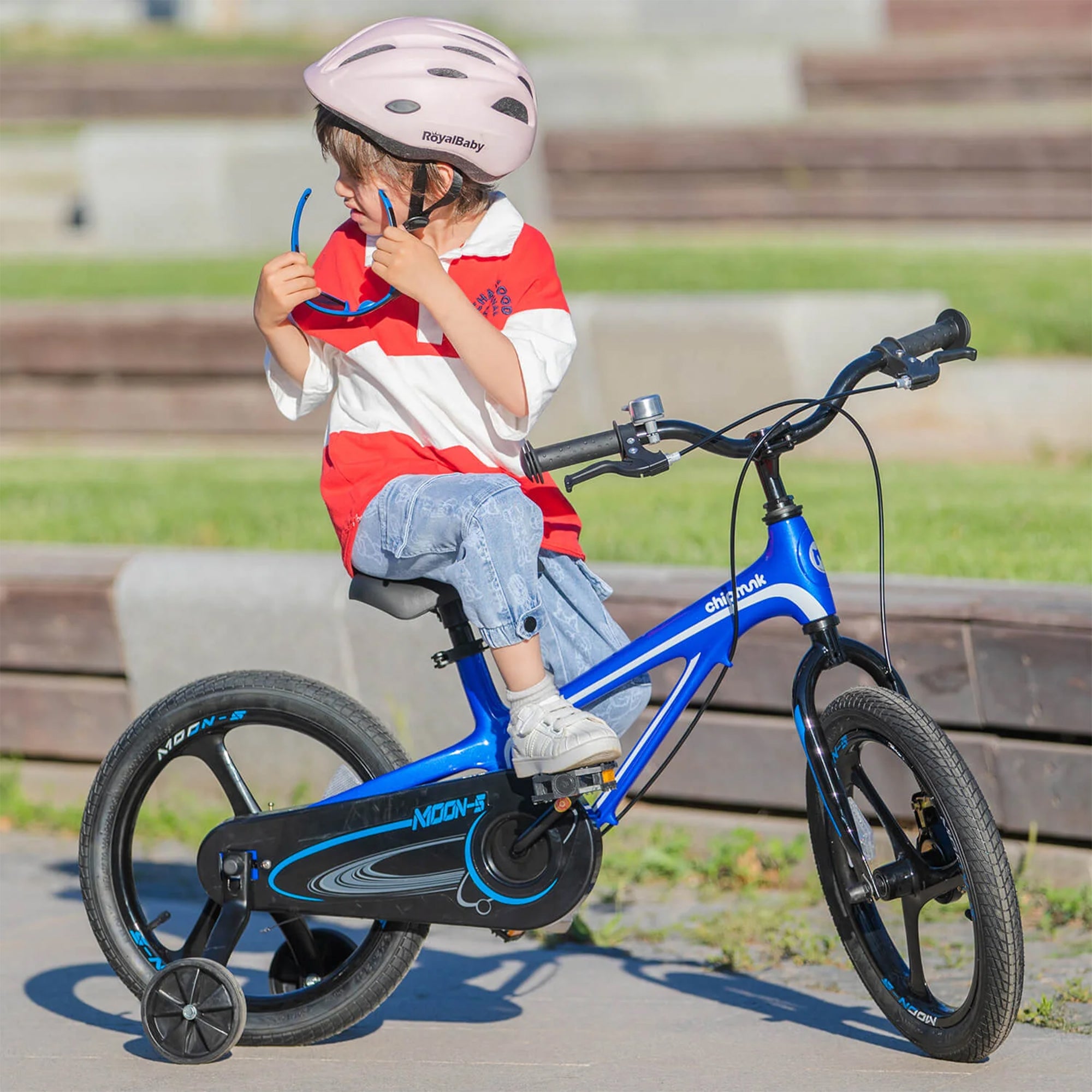 RoyalBaby Moon-5 16" Kids Bicycle w/Training Wheels & Kickstand, Blue (Used) - VMInnovations