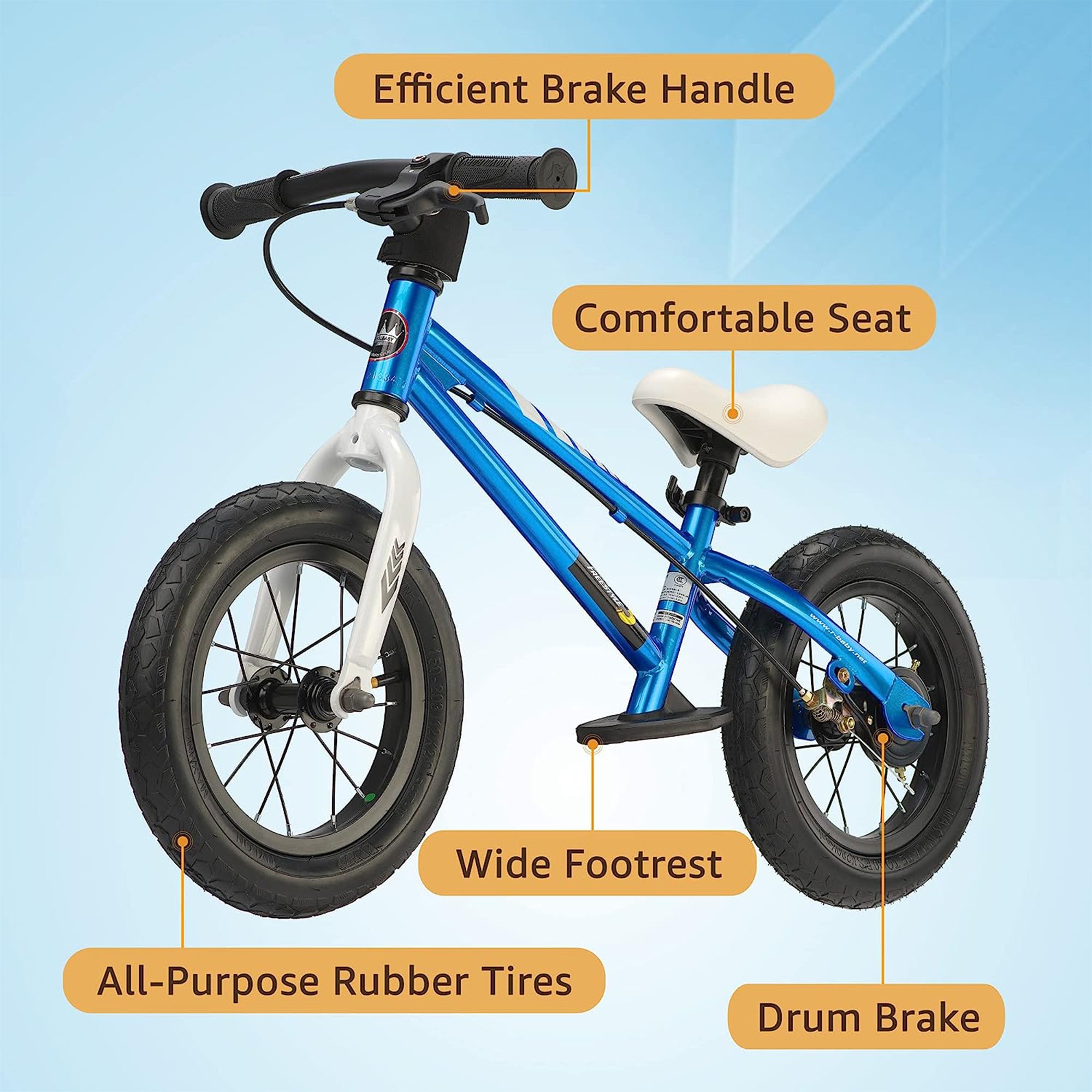 RoyalBaby Freestyle 12" Balance Bike with Handbrakes for Ages 2-5, Blue (Used) - VMInnovations