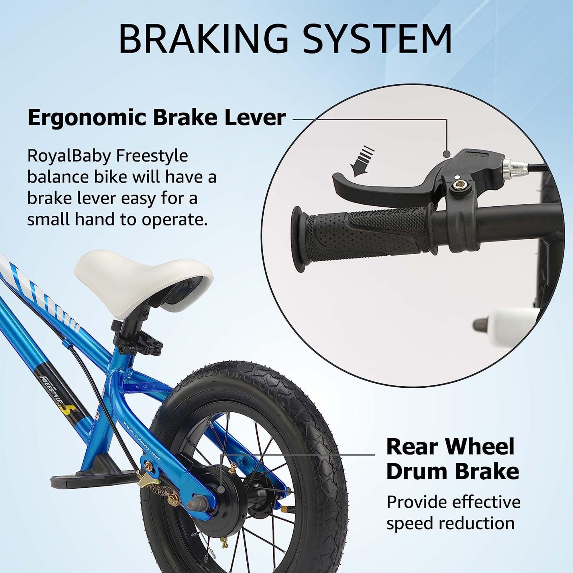 RoyalBaby Freestyle 12" Balance Bike with Handbrakes for Ages 2-5, Blue (Used) - VMInnovations