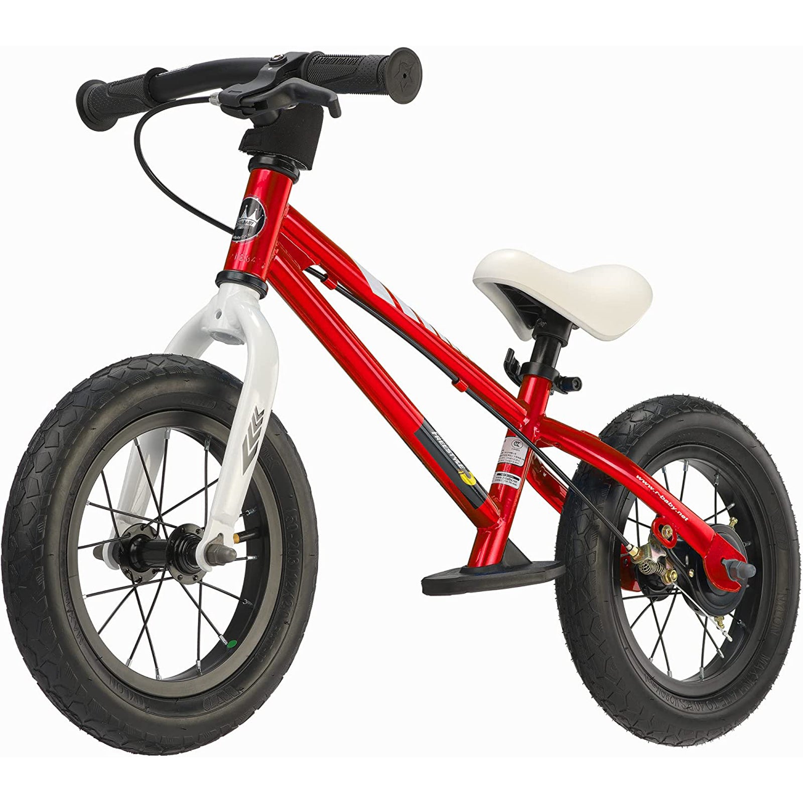 RoyalBaby Freestyle 12" Balance Bike with Handbrakes for Kids Ages 2 to 5, Red - VMInnovations