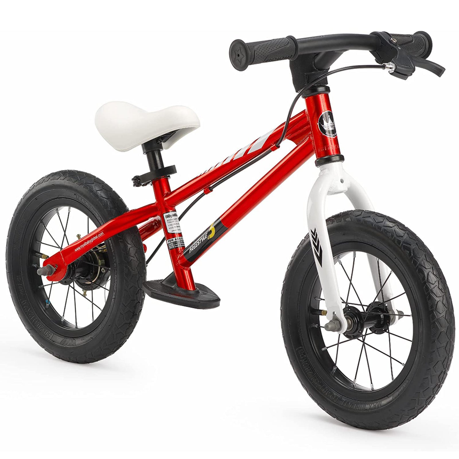 RoyalBaby Freestyle 12" Balance Bike with Handbrakes for Kids Ages 2 to 5, Red - VMInnovations