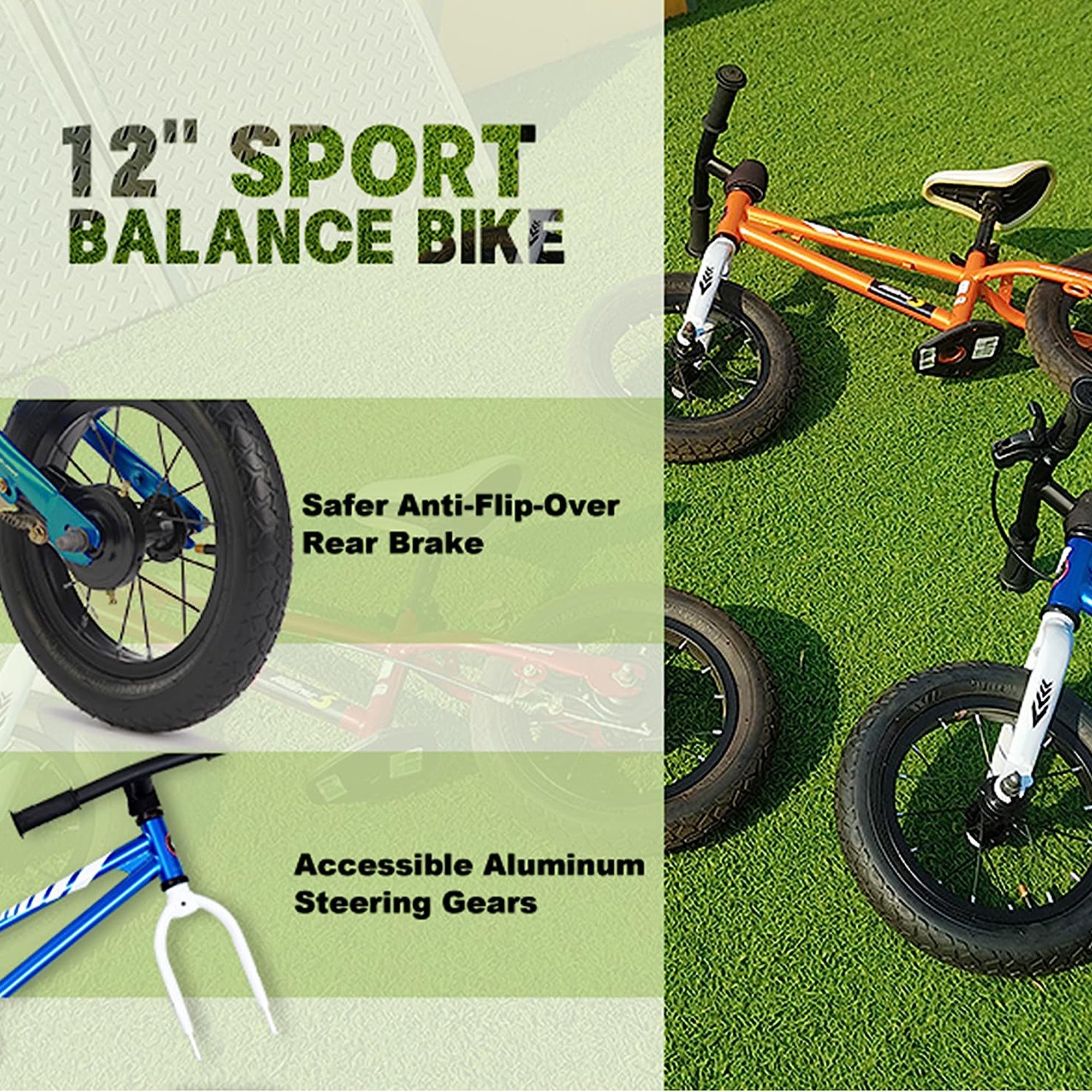 RoyalBaby Freestyle 12" Balance Bike with Handbrakes for Kids Ages 2 to 5, Green - VMInnovations