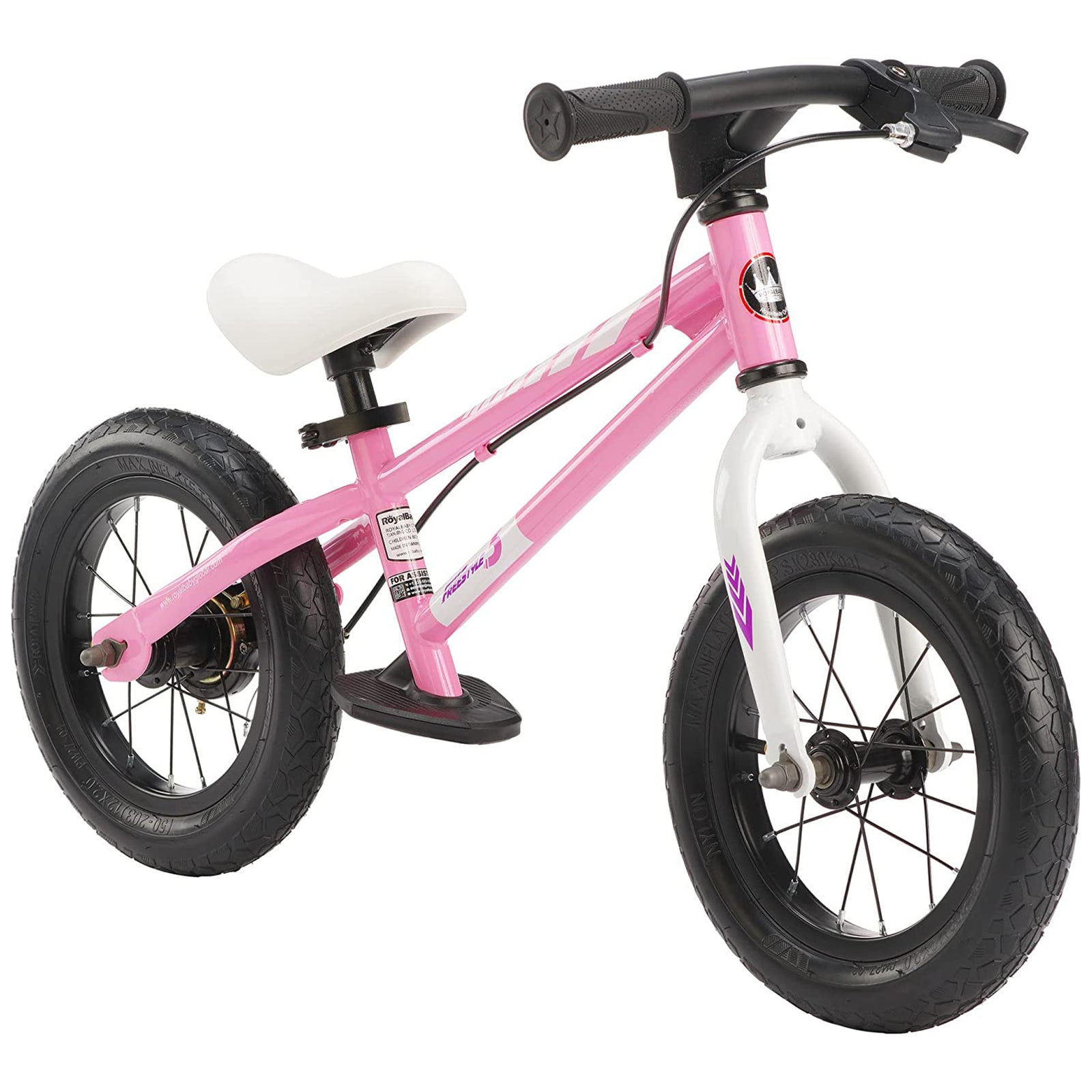 RoyalBaby Freestyle 12" Balance Bike with Handbrakes for Kids Ages 2 to 5, Pink - VMInnovations
