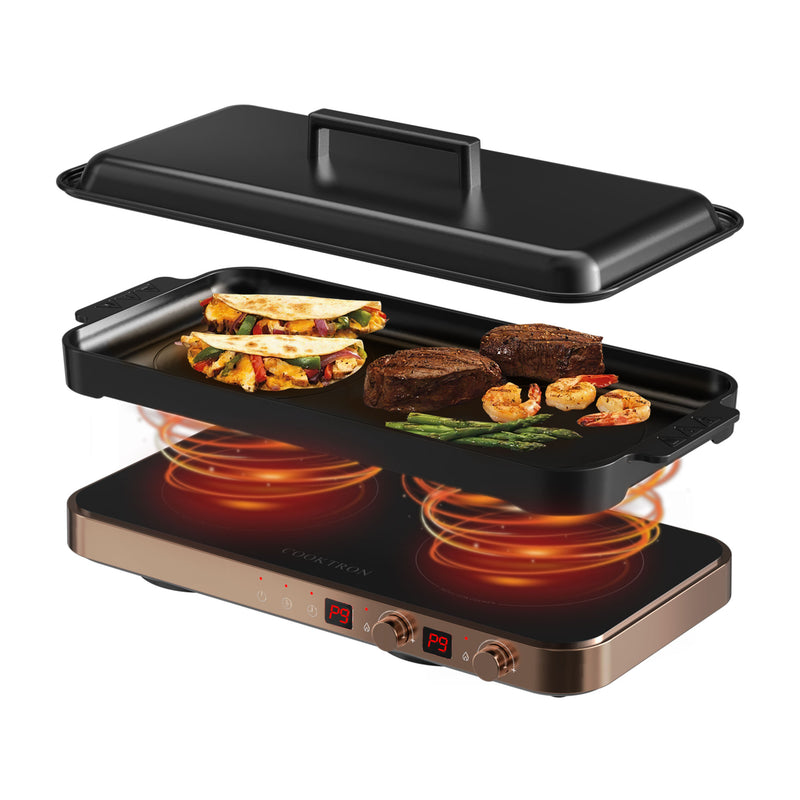 COOKTRON Portable Cooktop Electric Stove &Cast Iron Griddle, Rose Gold (Used)