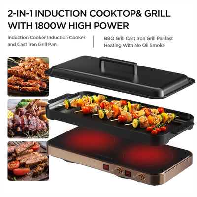 COOKTRON Portable Cooktop Electric Stove &Cast Iron Griddle,Rose Gold(For Parts)