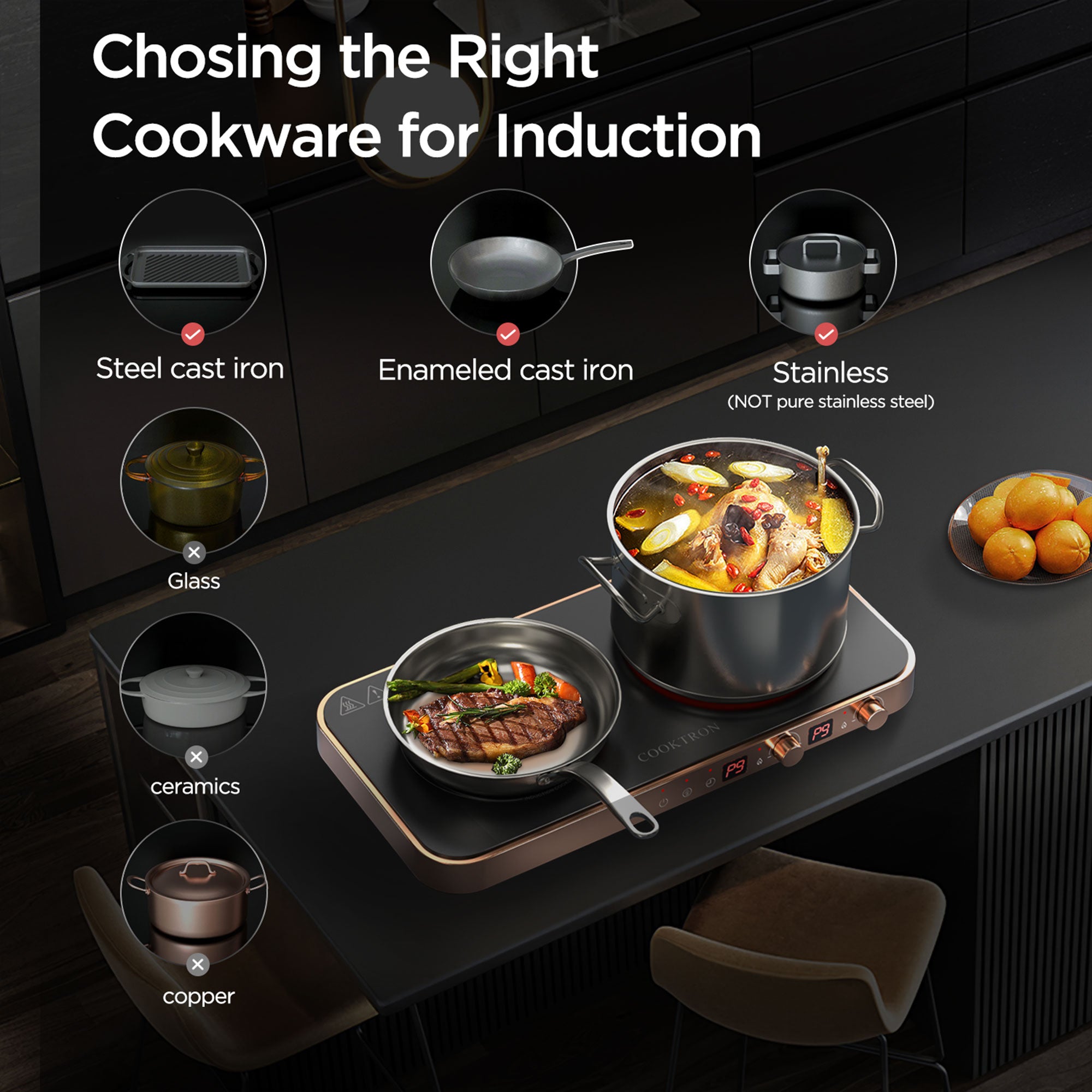COOKTRON Portable Cooktop Electric Stove &Cast Iron Griddle, Rose Gold (Used) - VMInnovations