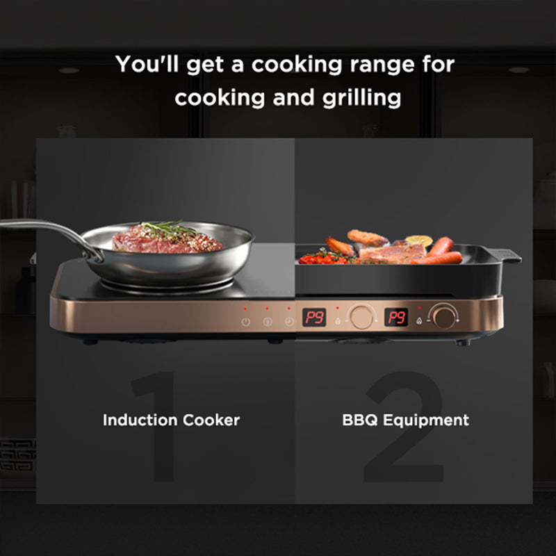 COOKTRON Portable Cooktop Electric Stove &Cast Iron Griddle, Rose Gold (Used)