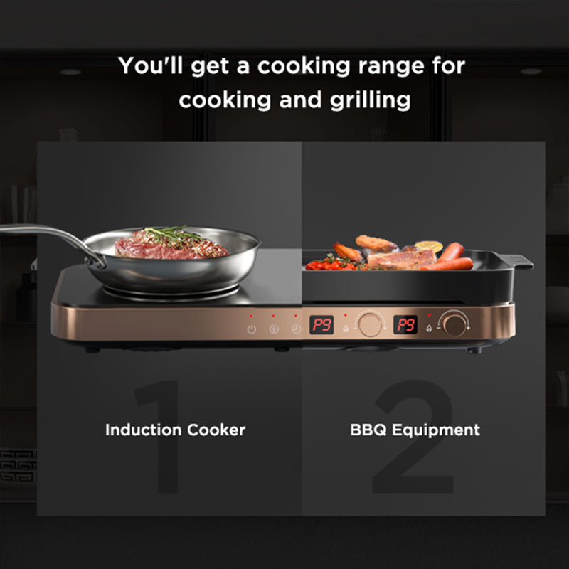 COOKTRON Portable Cooktop Electric Stove &Cast Iron Griddle, Rose Gold(Open Box)
