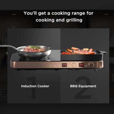 COOKTRON Portable Induction Cooktop Electric Stove &Cast Iron Griddle, Rose Gold - VMInnovations