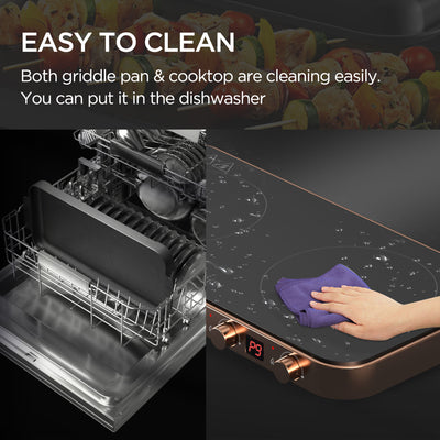 COOKTRON Portable Cooktop Electric Stove &Cast Iron Griddle, Rose Gold(Open Box) - VMInnovations