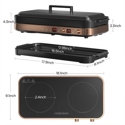 COOKTRON Portable Cooktop Electric Stove &Cast Iron Griddle, Rose Gold (Used)