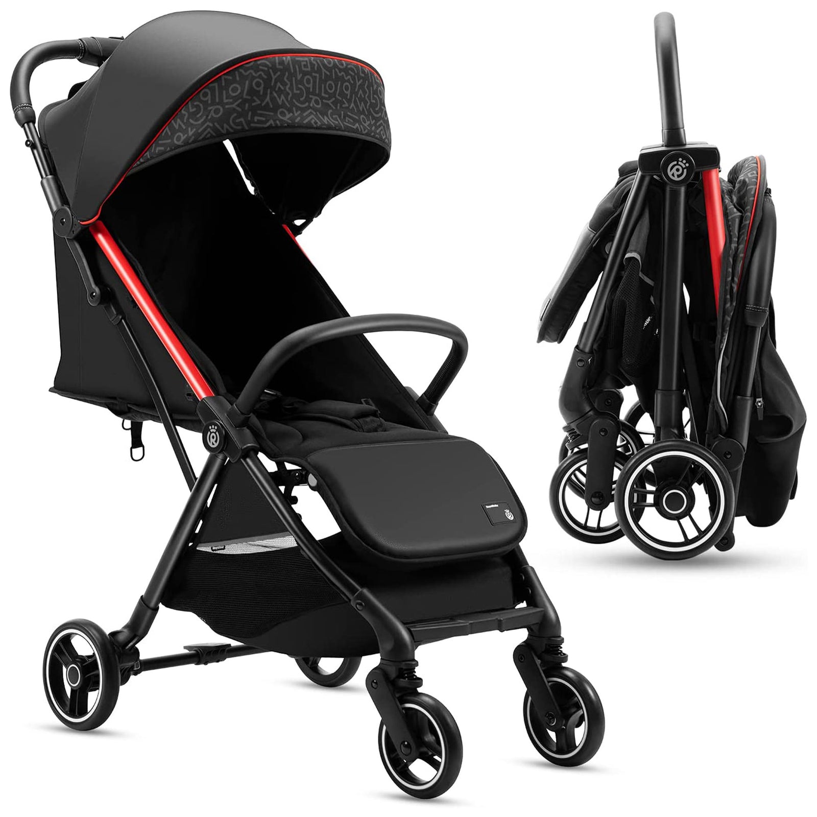 RoyalBaby 360 Seat Compact Fold Portable Travel Stroller, Black/Red (Open Box) - VMInnovations