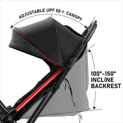 RoyalBaby 360 Seat Compact Fold Portable Travel Stroller, Black/Red (Open Box) - VMInnovations