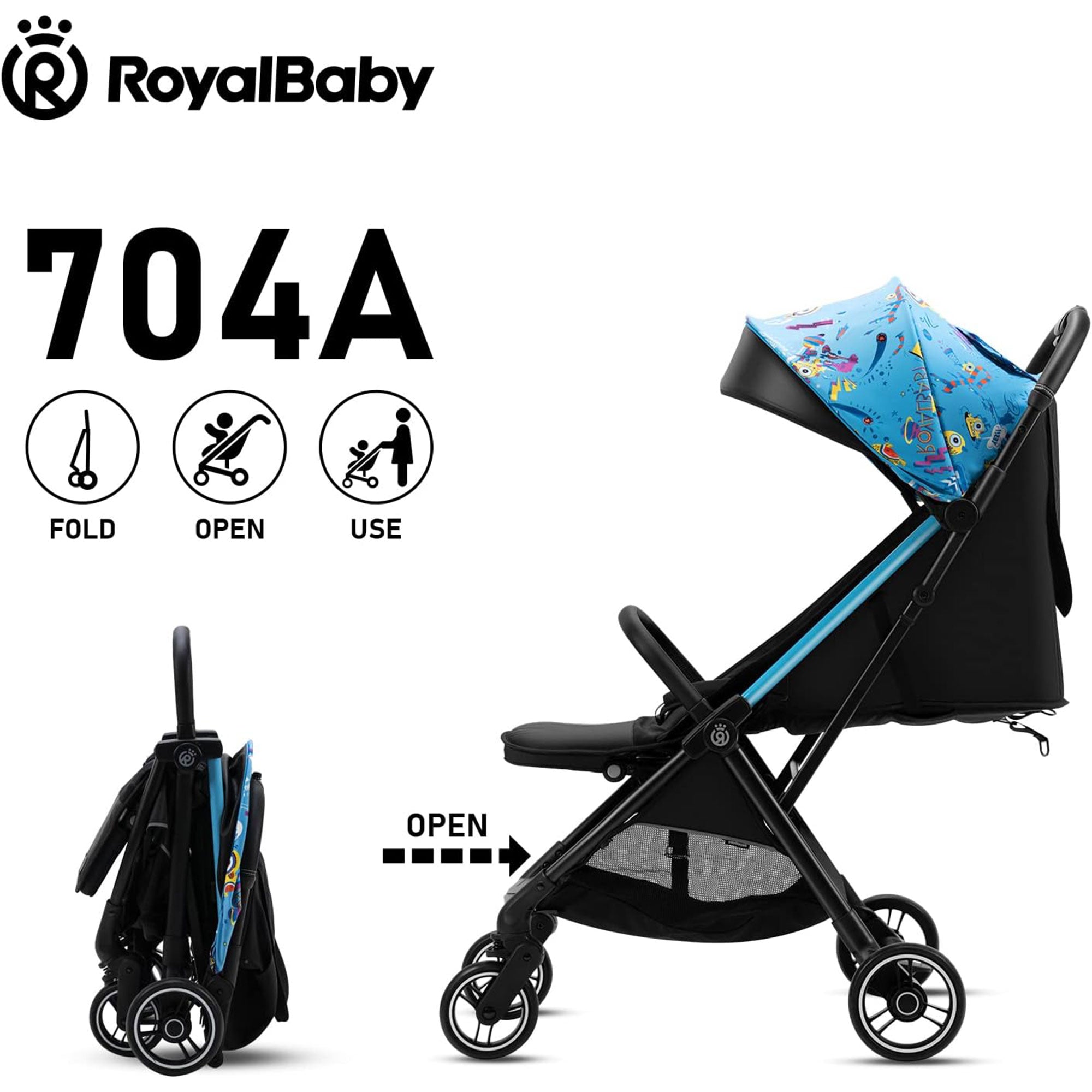 RoyalBaby 360 Classic Seat Fold Portable Travel Stroller, Black/Blue (Used) - VMInnovations