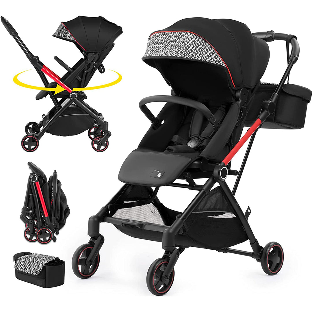 RoyalBaby 360 Reversible Seat Compact Portable Travel Stroller, Black/Red (Used) - VMInnovations