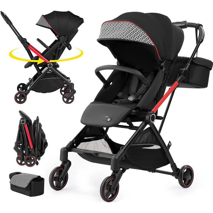 RoyalBaby 360 Reversible Seat Compact Portable Travel Stroller, Black/Red (Used) - VMInnovations