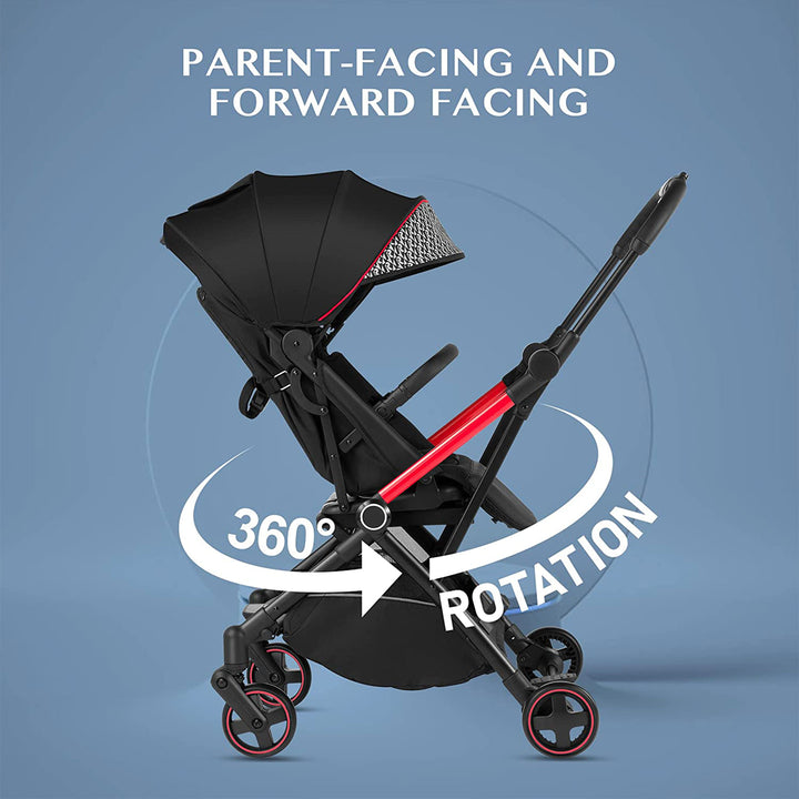 RoyalBaby 360 Reversible Seat Compact Portable Travel Stroller, Black/Red (Used) - VMInnovations