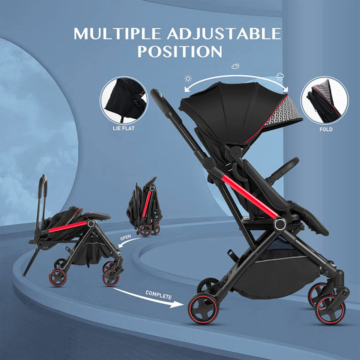RoyalBaby 360 Reversible Seat Compact Portable Travel Stroller, Black/Red (Used) - VMInnovations
