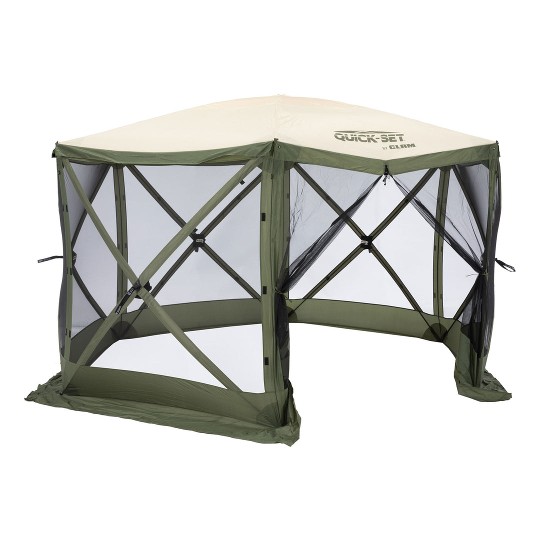 CLAM Quick-Set Escape 11.5 x 11.5 Ft Portable Outdoor Canopy Shelter, Green/Tan