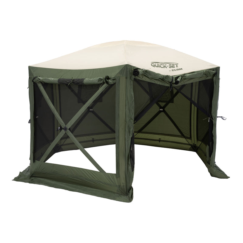 CLAM Quick-Set Pavilion 12.5x12.5 Ft Portable Outdoor Canopy Shelter, Green/Tan