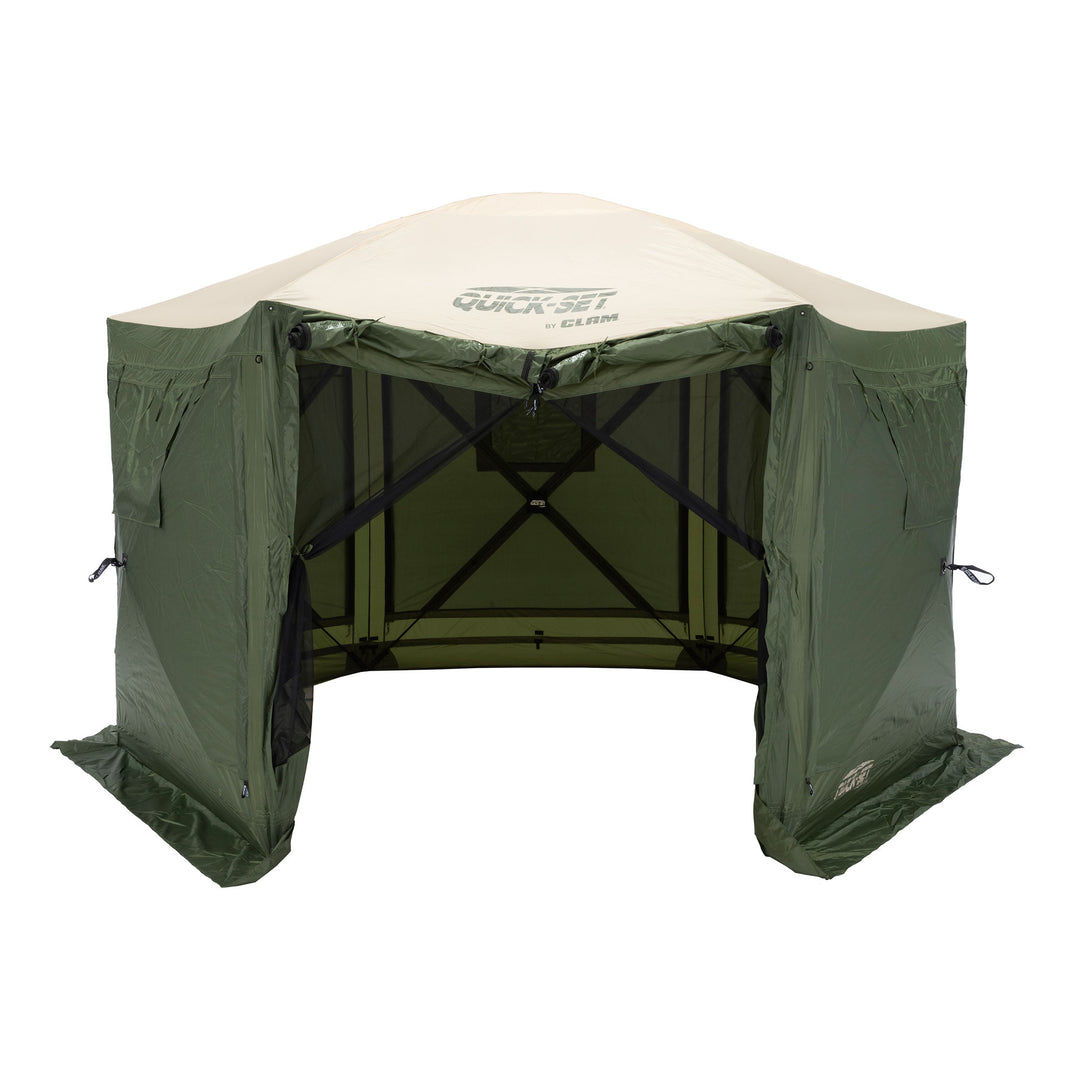 CLAM Quick-Set Pavilion 12.5x12.5 Ft Portable Outdoor Canopy Shelter, Green/Tan