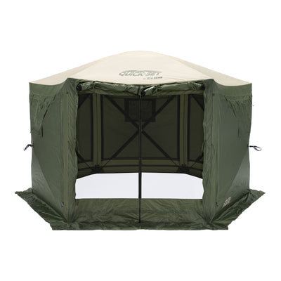 CLAM Quick-Set Pavilion 12.5x12.5 Ft Portable Outdoor Canopy Shelter, Green/Tan - VMInnovations