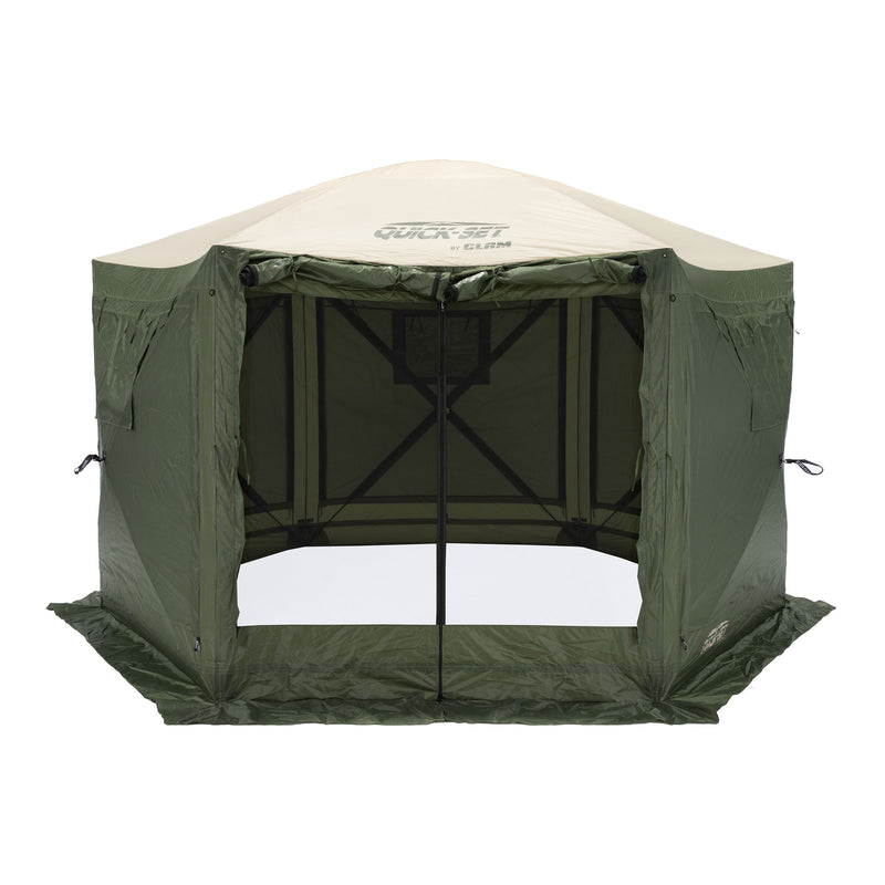 CLAM Quick-Set Pavilion 12.5x12.5 Ft Portable Outdoor Canopy Shelter, Green/Tan