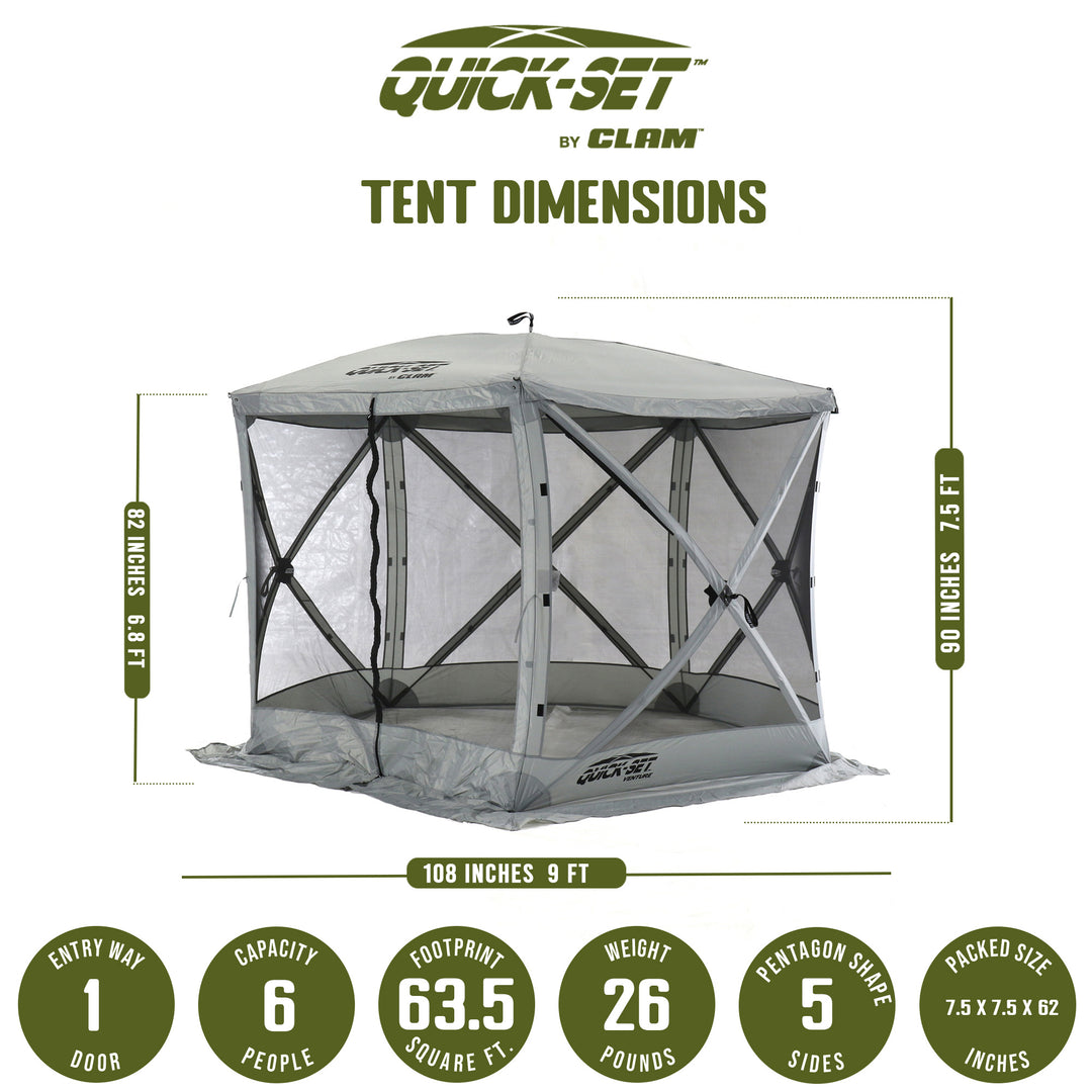 CLAM Quick Set Venture Canopy Shelter + CLAM Quick Set Screen, Gray (2 Pack) - VMInnovations