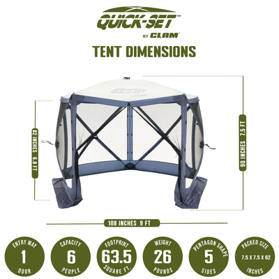 CLAM Quick Set Venture Canopy, Blue + Clam Quick Set Screen Hub Tent (2 Pack) - VMInnovations