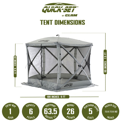 CLAM Quick Set Venture Canopy Shelter + CLAM Quick Set Screen, Gray (2 Pack)