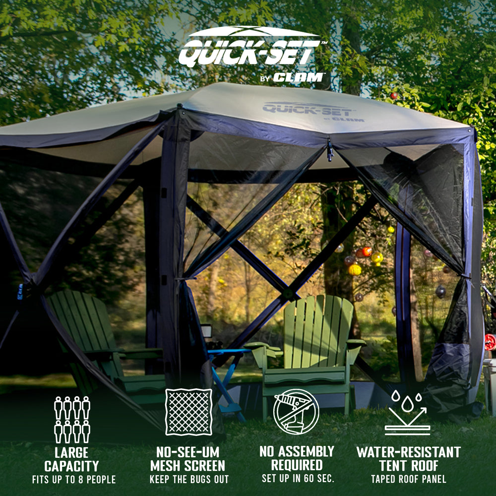 CLAM Quick Set Venture Canopy, Blue + Clam Quick Set Screen Hub Tent (2 Pack) - VMInnovations