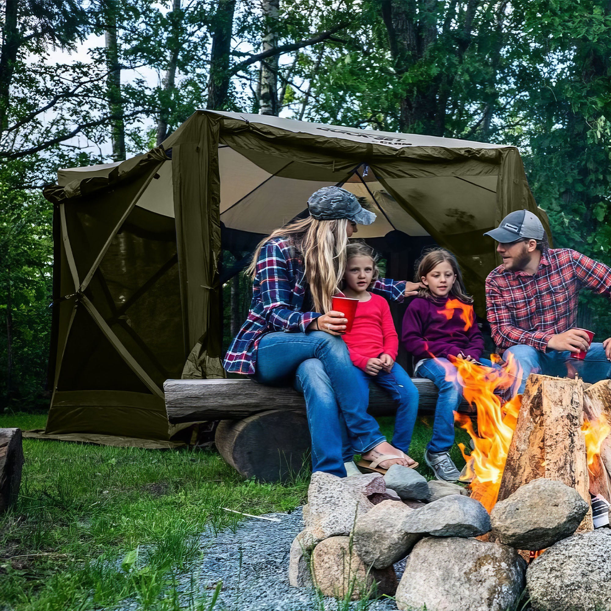 CLAM Quick-Set Pavilion 12.5x12.5 Ft Portable Outdoor Canopy Shelter, Green/Tan - VMInnovations