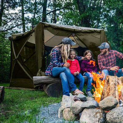 CLAM Quick-Set Pavilion 12.5x12.5 Ft Portable Outdoor Canopy Shelter, Green/Tan - VMInnovations