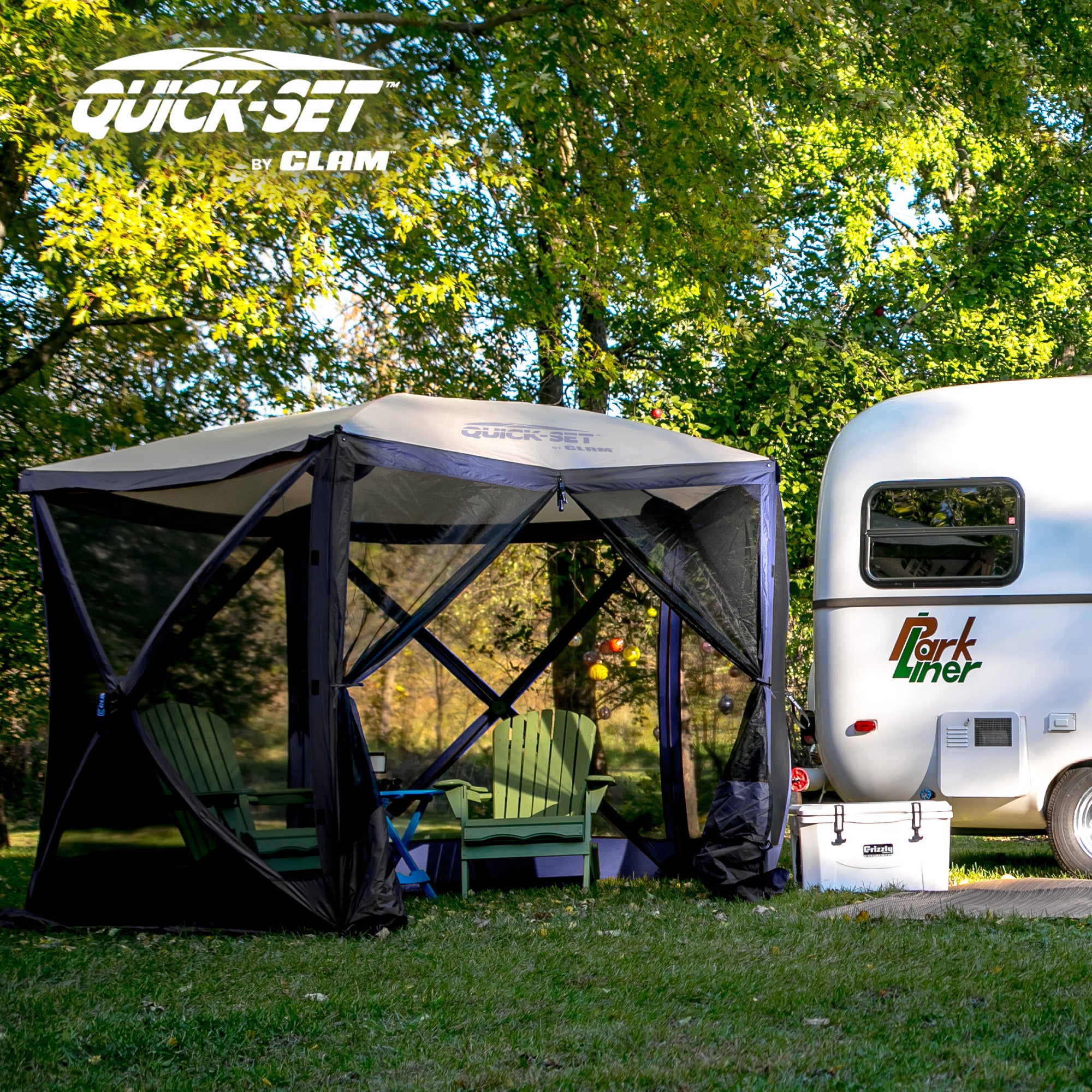 CLAM Quick Set Venture Canopy, Blue + Clam Quick Set Screen Hub Tent (2 Pack) - VMInnovations