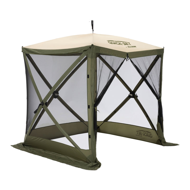 CLAM Quick-Set Traveler 6x6Ft Portable Outdoor 4 Sided Canopy Shelter, Green/Tan