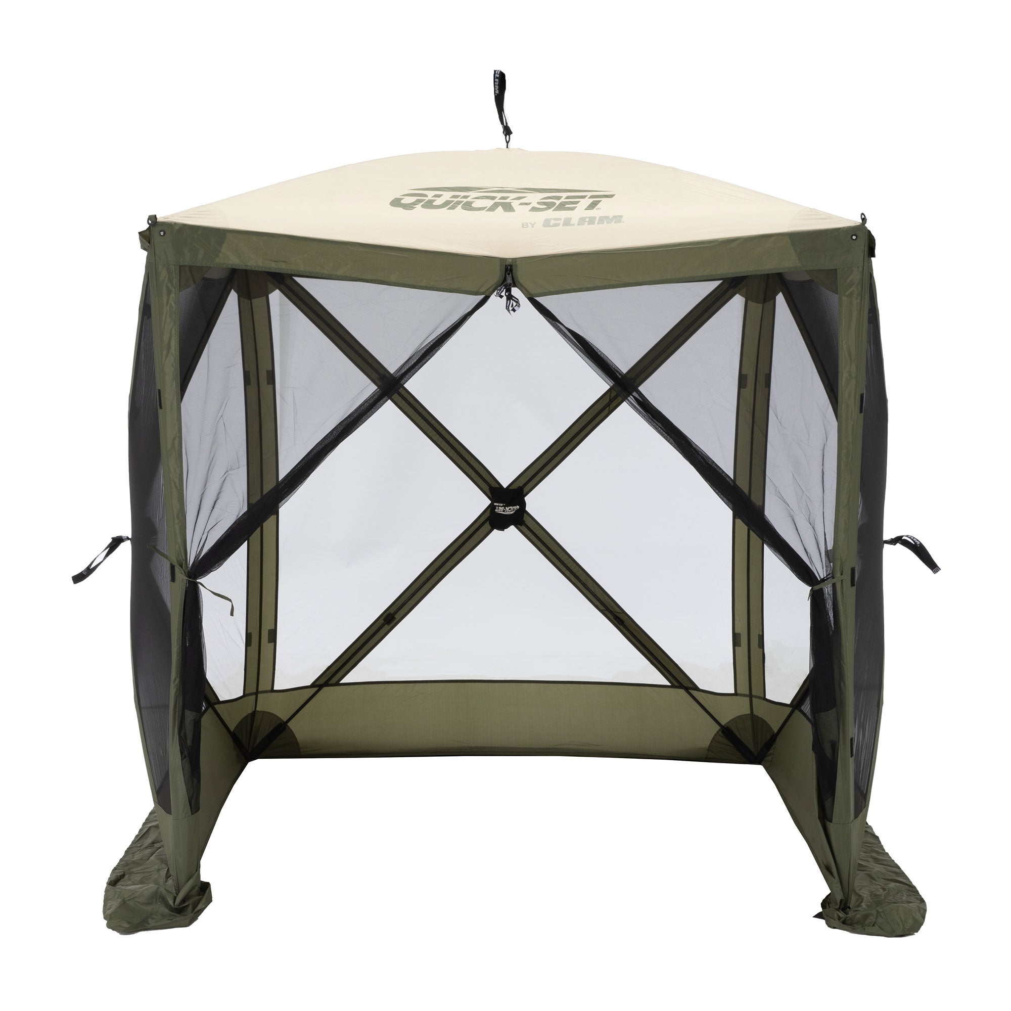 CLAM Quick-Set Traveler 6x6Ft Outdoor 4 Sided Canopy Shelter, Green/Tan (Used) - VMInnovations
