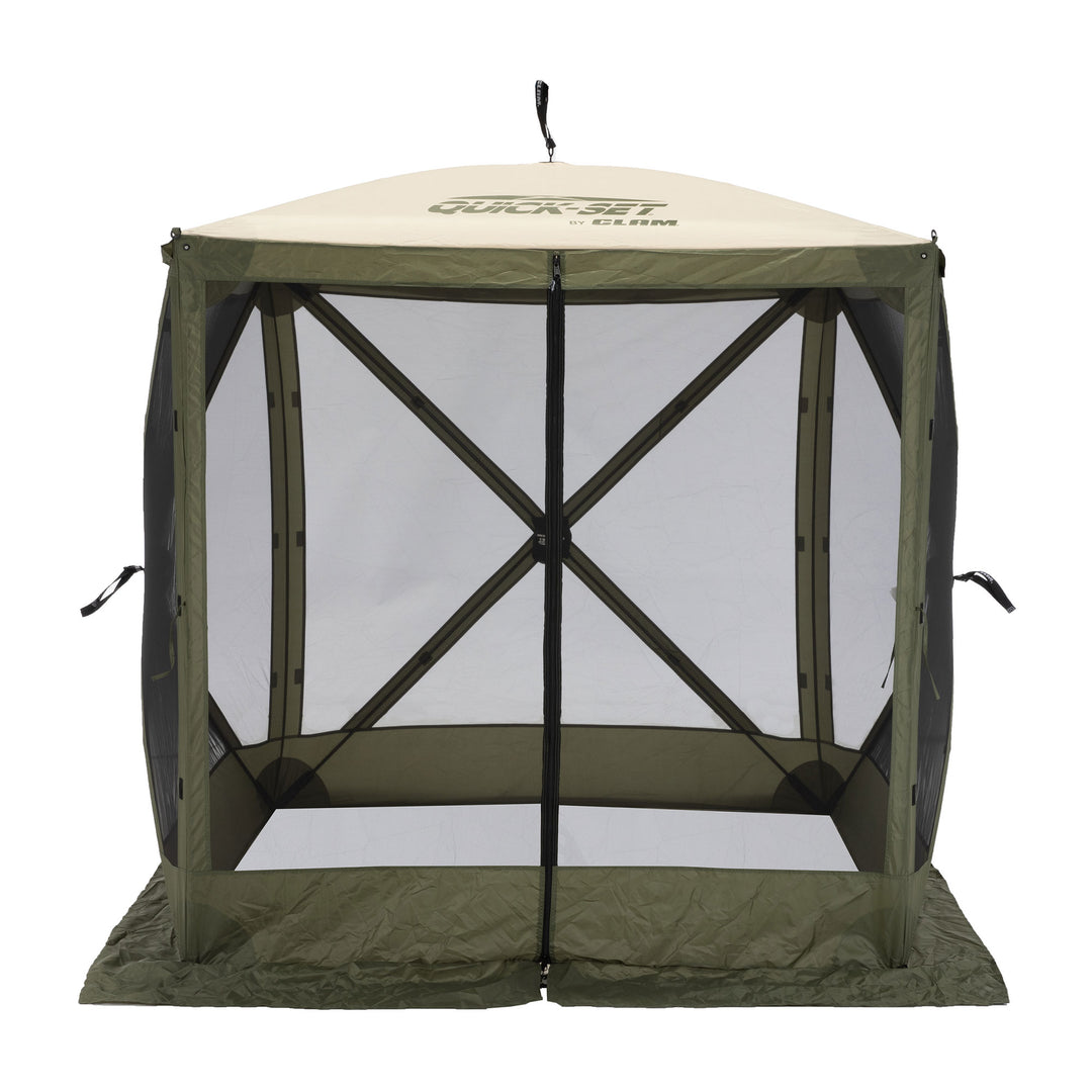 CLAM Quick-Set Traveler 6x6Ft Portable Outdoor 4 Sided Canopy Shelter, Green/Tan