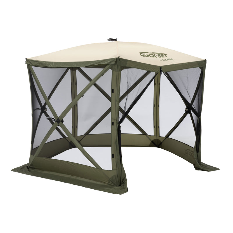 CLAM Quick-Set Venture 9x9 Ft Portable Outdoor Camping Canopy Shelter, Green/Tan