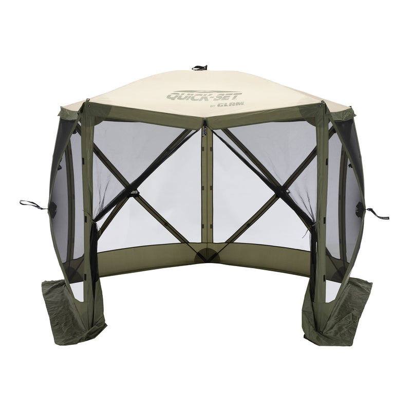 CLAM Quick-Set Venture 9x9 Ft Portable Camping Canopy, Green/Tan (Open Box)