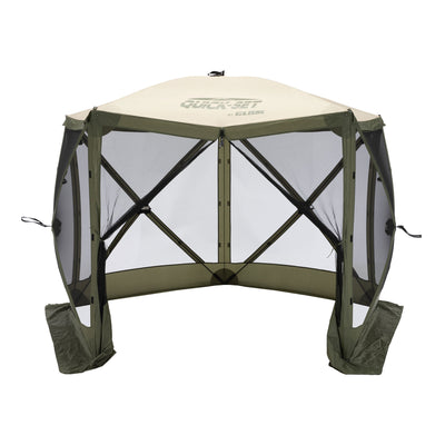 CLAM Quick-Set Venture 9x9 Ft Portable Outdoor Camping Canopy, Green/Tan (Used) - VMInnovations