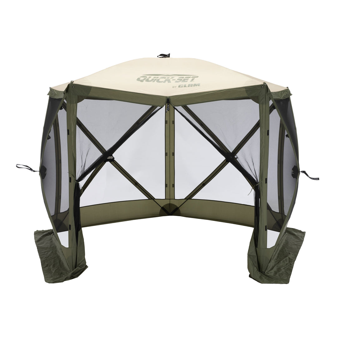 CLAM Quick-Set Venture 9x9 Ft Portable Camping Canopy, Green/Tan (Open Box) - VMInnovations
