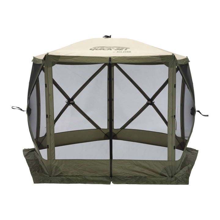 CLAM Quick-Set Venture 9x9 Ft Portable Outdoor Camping Canopy, Green/Tan (Used)