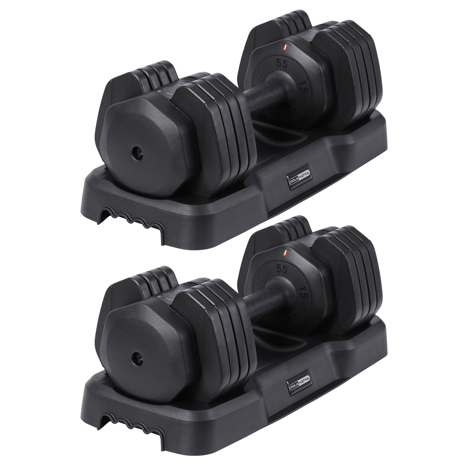 HolaHatha 5 in 1 Adjustable Dumbbell Home Workout Equipment, Black (2 Pack) - VMInnovations