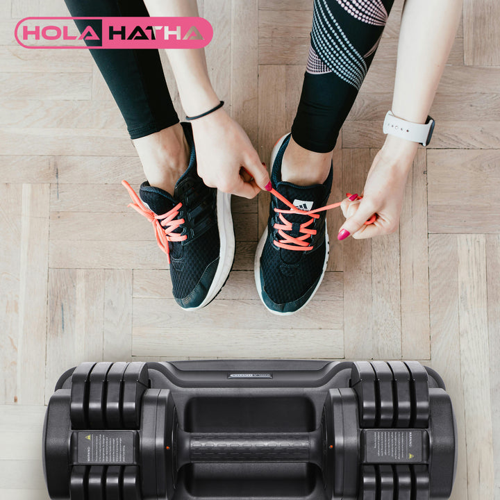 HolaHatha 5 in 1 Adjustable Dumbbell Home Workout Equipment, Black (2 Pack)