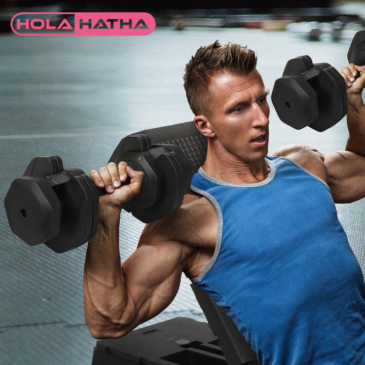 HolaHatha 5 in 1 Adjustable Dumbbell Home Workout Equipment, Black (2 Pack)